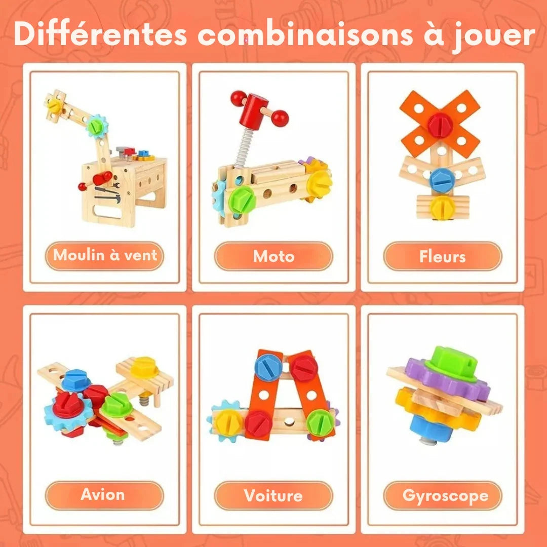 Mallette à Outils en Bois Montessori – Kit de Bricolage & Jeu d'Imitation (Dès 2 Ans)