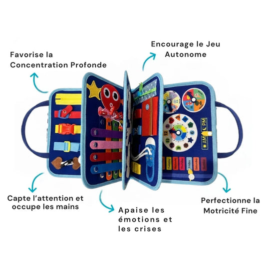 Livre d'activités sensoriel Montessori pour l'éveil et la motricité fine de l'enfant.
