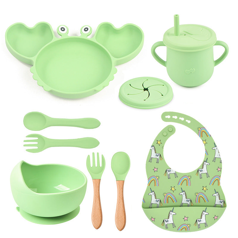 Ensemble vaisselle bébé – silicone sans BPA, forme crabe, nettoyage facile