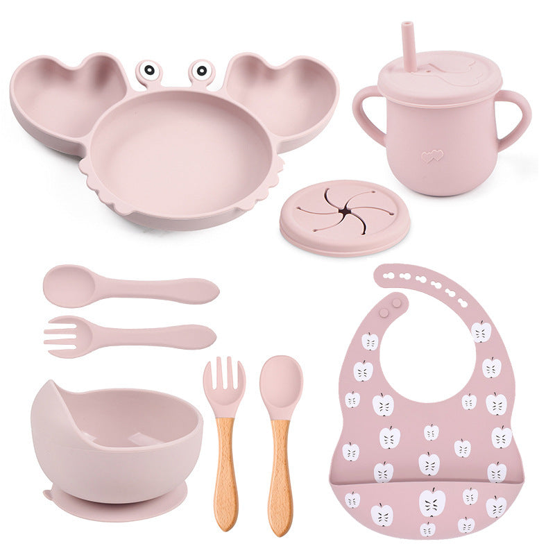 Ensemble vaisselle bébé – silicone sans BPA, forme crabe, nettoyage facile