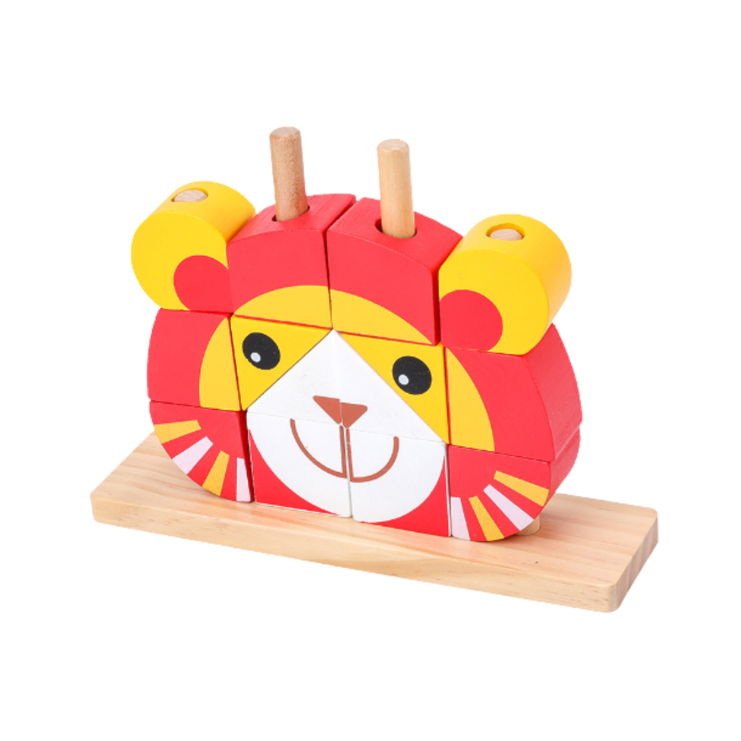 Puzzle Tétris Éducatif en Bois : Jeu de Construction et de Logique Animaux Sauvages