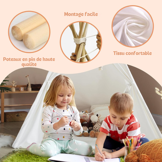 Tente Tipi pour Enfant Forme Indigène – Cabane de Jeu en Bois et Coton