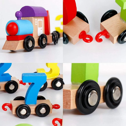 Train des Chiffres en Bois Naturel : Jouet d'Éveil Éducatif et de Construction Arc-en-Ciel