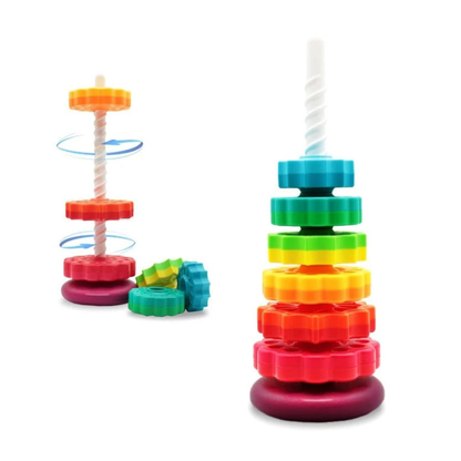 Tour d'Empilage Rotative Montessori – Jeu d'Éveil Arc-en-Ciel (Effet Tourbillon)
