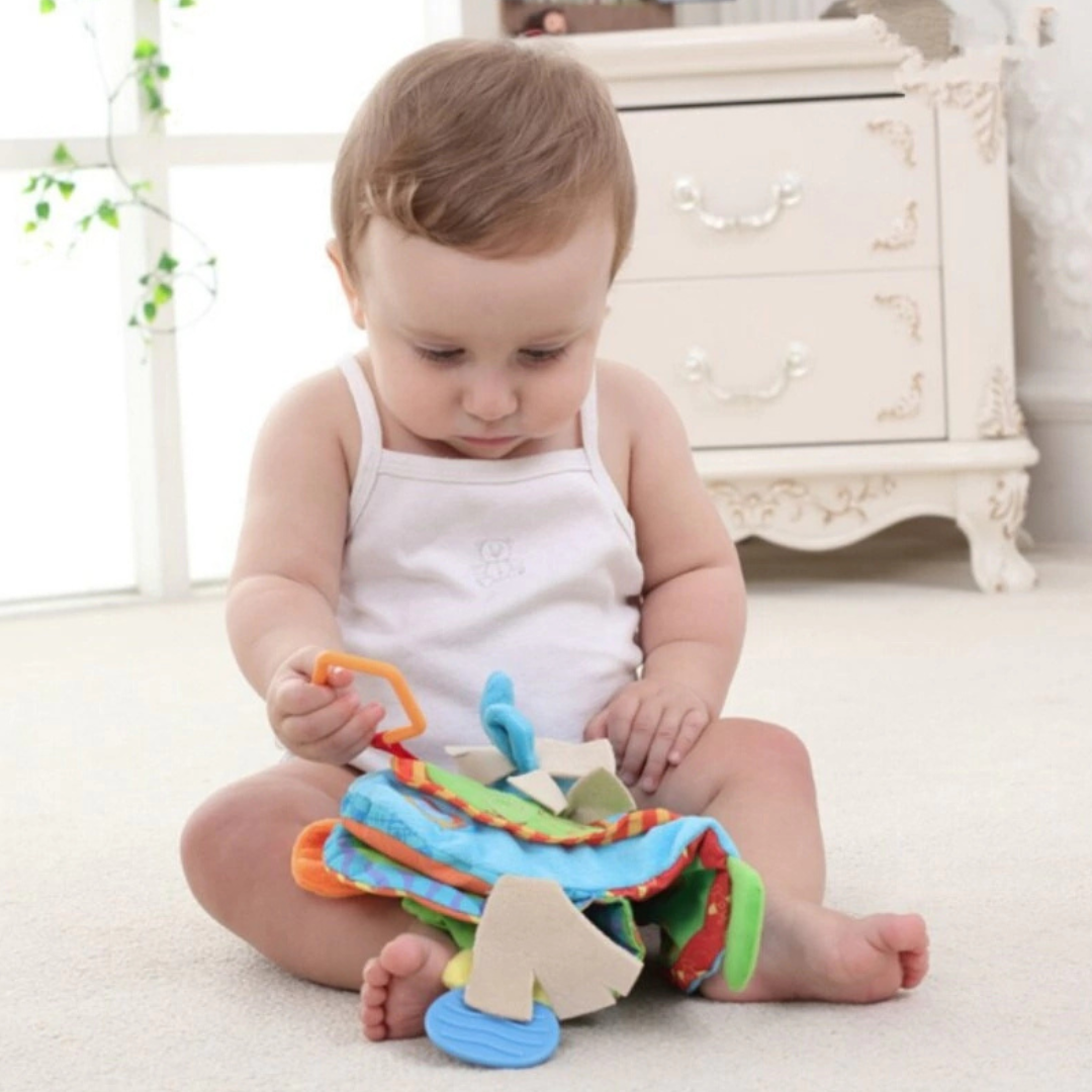 Livre Bébé en Tissu – Jouet d’Éveil Sensoriel et Anneau de Dentition