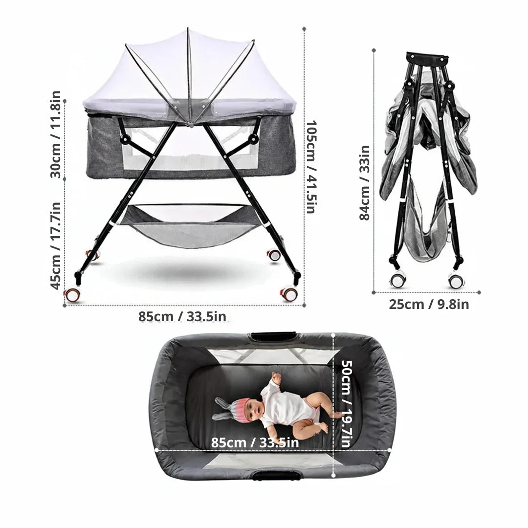 L'Aura Mobile | Berceau Bébé Pliable 2-en-1 à Bascule & Roues
