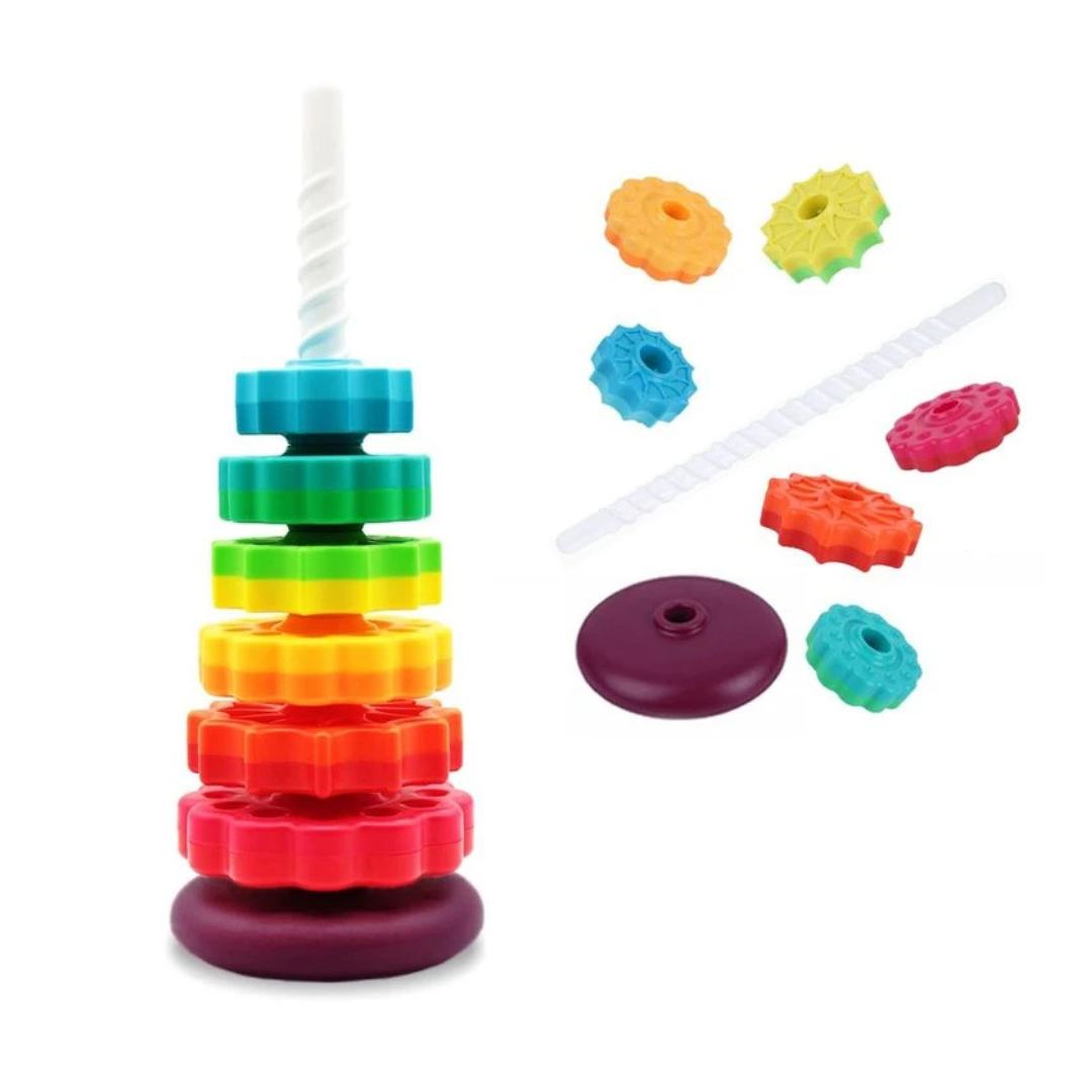 Tour d'Empilage Rotative Montessori – Jeu d'Éveil Arc-en-Ciel (Effet Tourbillon)