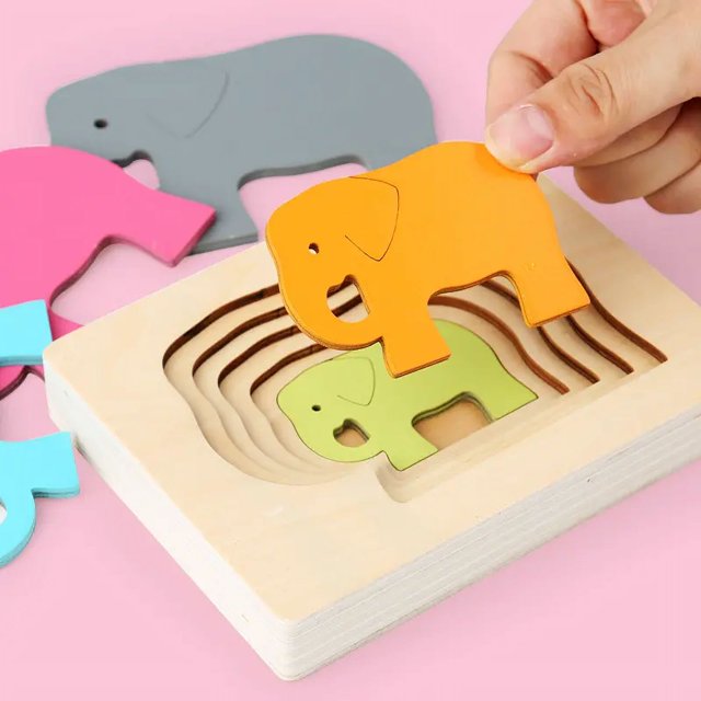 Puzzle Montessori Multicouche en Bois : Éveil Sensoriel et Logique des Dimensions
