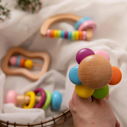Set de 4 Hochets Musicaux Montessori en Bois : Éveil Sensoriel et Rythmique
