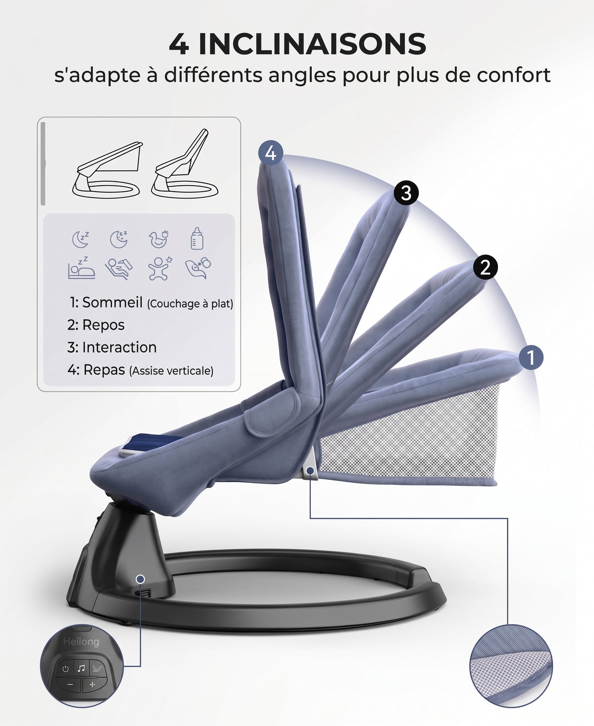 Le Cocon Doux – Balancelle Transat Électrique Bébé 3-en-1 | Inclinable 180° & Bluetooth