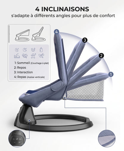 Le Cocon Doux – Balancelle Transat Électrique Bébé 3-en-1 | Inclinable 180° & Bluetooth