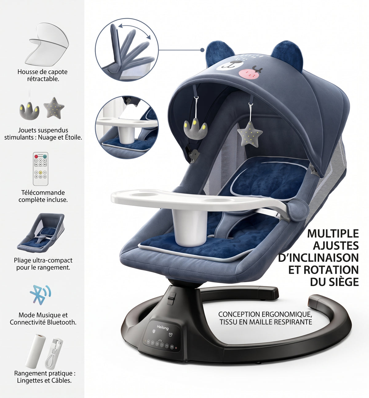 Le Cocon Doux – Balancelle Transat Électrique Bébé 3-en-1 | Inclinable 180° & Bluetooth