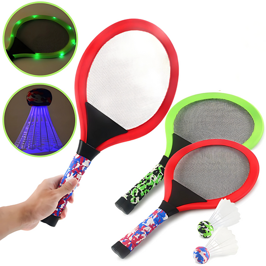 Kit de Badminton & Tennis Lumineux LED – Raquettes Enfants (Jeu de Nuit)