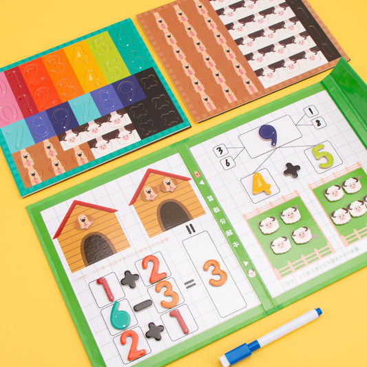 Cahier magnétique Montessori – Chiffres, calculs et animaux ludiques