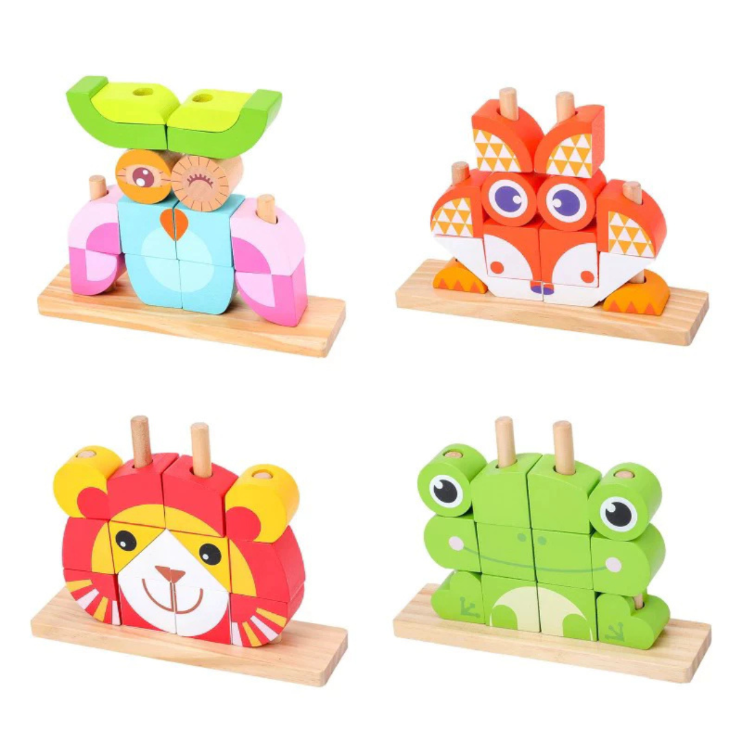 Puzzle Tétris Éducatif en Bois : Jeu de Construction et de Logique Animaux Sauvages