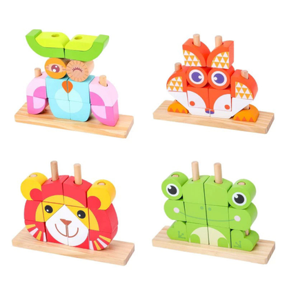 Puzzle Tétris Éducatif en Bois : Jeu de Construction et de Logique Animaux Sauvages