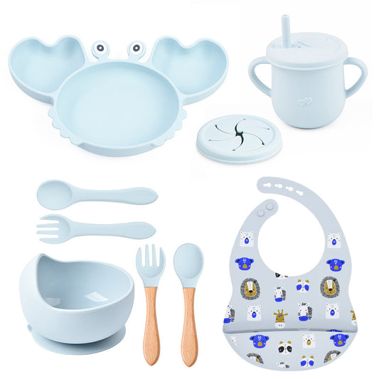 Ensemble vaisselle bébé – silicone sans BPA, forme crabe, nettoyage facile