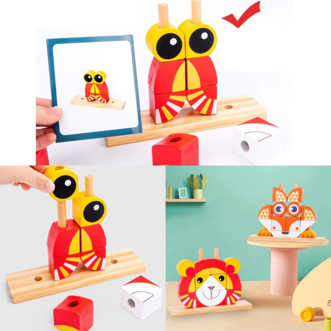 Puzzle Tétris Éducatif en Bois : Jeu de Construction et de Logique Animaux Sauvages
